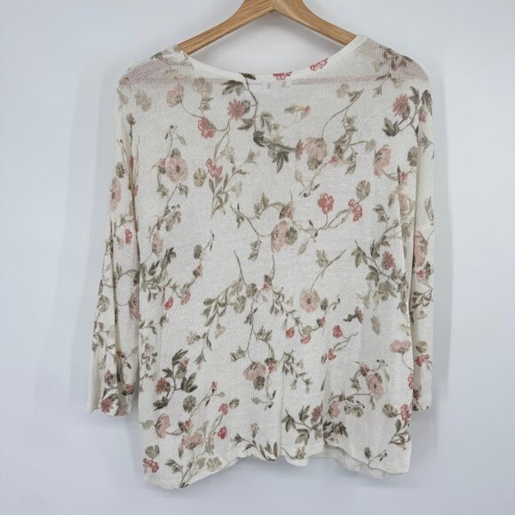 J. Jill Womens Floral Print Sweater 3/4 Sleeve Linen Blend Size Large lagenlook - Picture 11 of 12